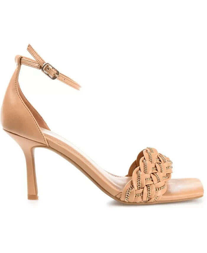 Journee Collection Mabella Braided Chain Sandal Mocha Tan 12 New $94