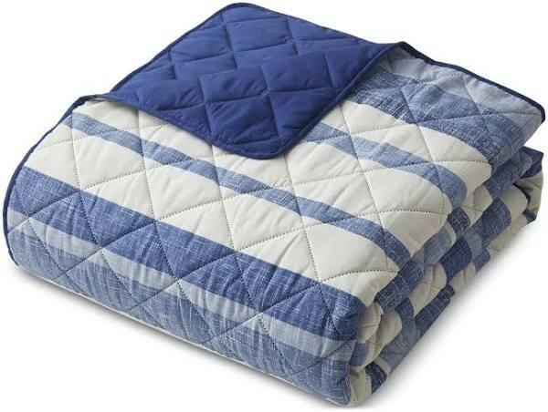 Seventh Studio Blue Stripe Pinsonic Quilt Set Twin Microfiber $50