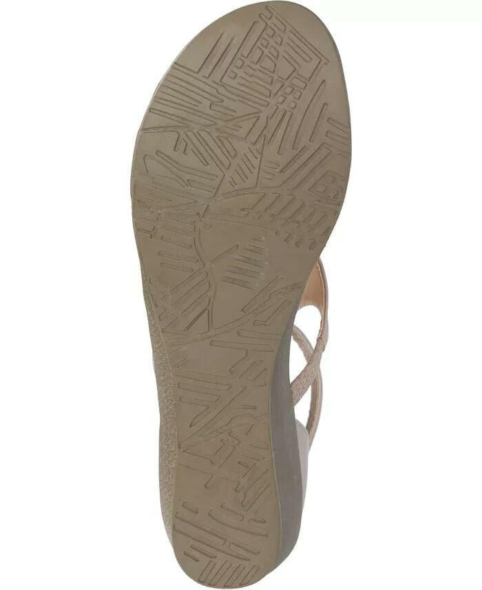 Journee Collection Trayle Wedge Sandals Taupe Beige 7.5 Ankle Strap Open Toe $94