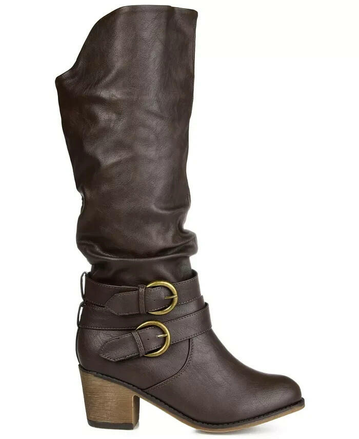 Journee Collection Late Rouched Buckle Boot Dark Brown 10 New $120