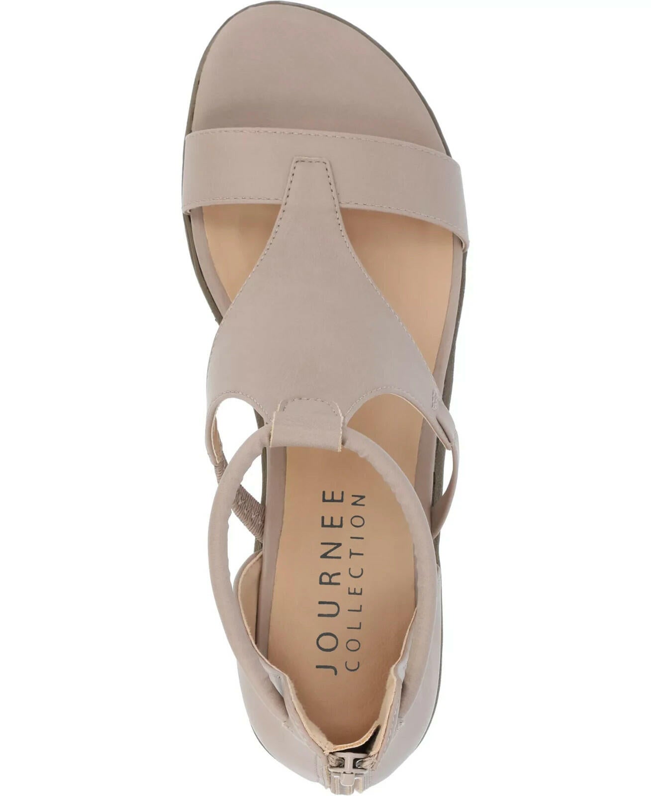 Journee Collection Trayle Wedge Sandals Taupe Beige 7.5 Ankle Strap Open Toe $94