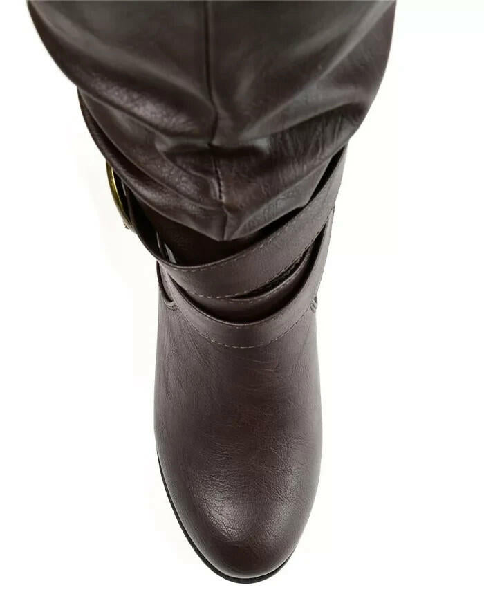 Journee Collection Late Rouched Buckle Boot Dark Brown 10 New $120
