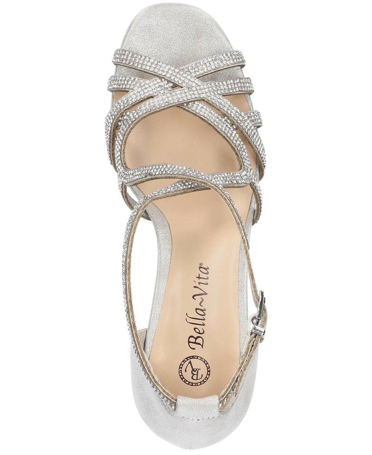 Bella Vita Aliette Women’s Dress Sandals Block Heel Sz 9 Silver MSRP $90