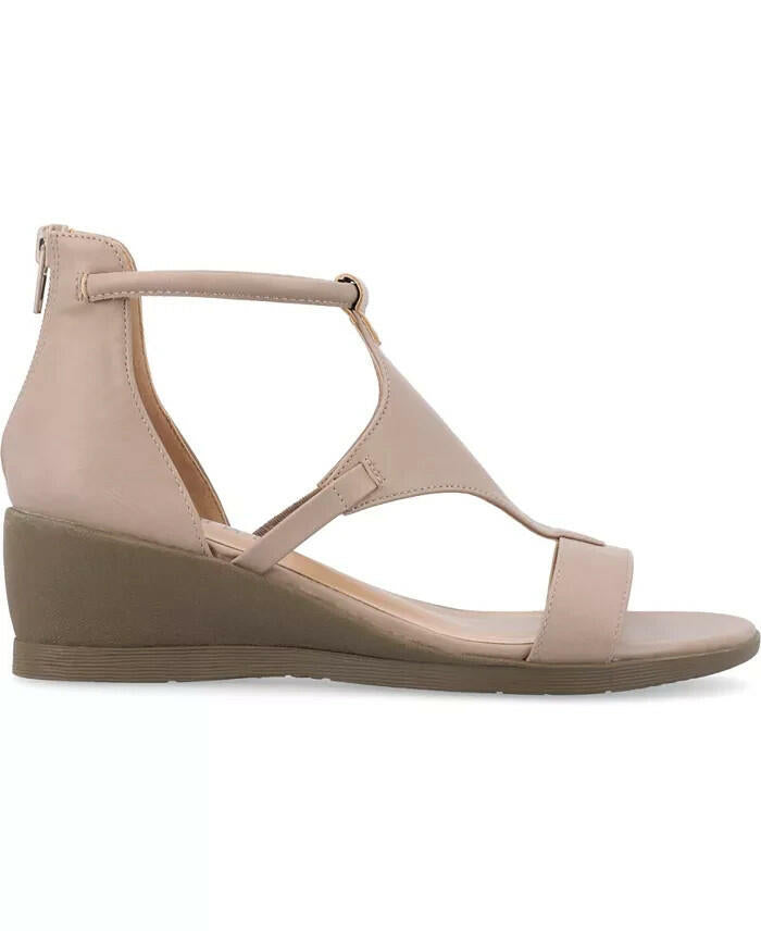 Journee Collection Trayle Wedge Sandals Taupe Beige 7.5 Ankle Strap Open Toe $94