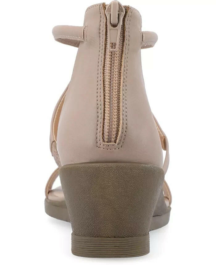 Journee Collection Trayle Wedge Sandals Taupe Beige 7.5 Ankle Strap Open Toe $94