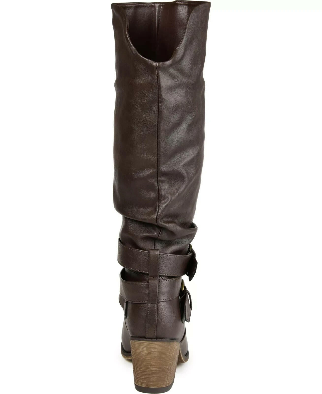 Journee Collection Late Rouched Buckle Boot Dark Brown 10 New $120