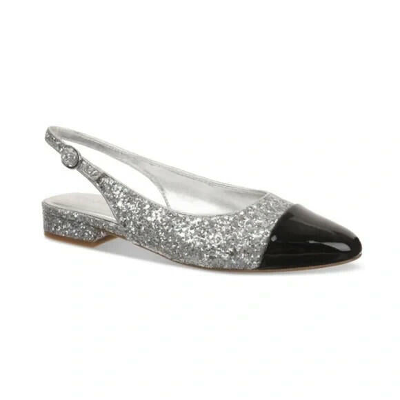 On 34th Womens Avril Capped Toe Slingback Flats Silver Black Size 6 MSRP $70