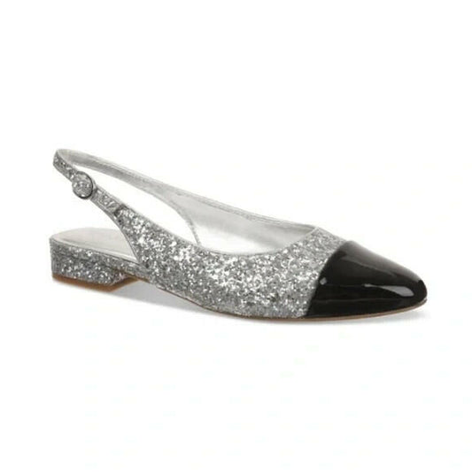 On 34th Womens Avril Capped Toe Slingback Flats Silver Black Size 6 MSRP $70