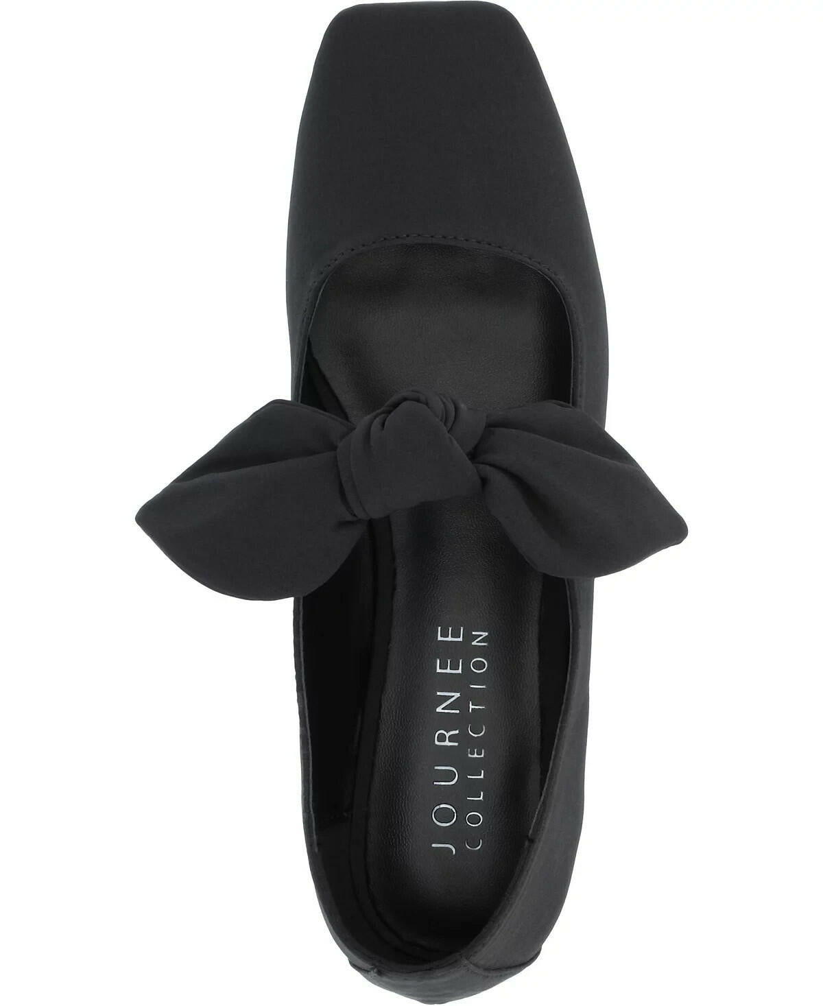 Journee Collection Women's Seralinn Bow Square Toe Flats Black 6 MSRP $74.99