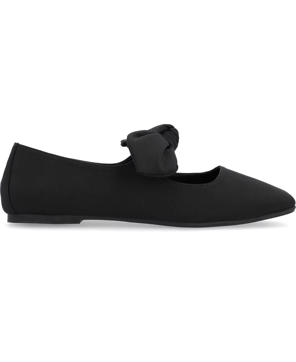 Journee Collection Women's Seralinn Bow Square Toe Flats Black 6 MSRP $74.99