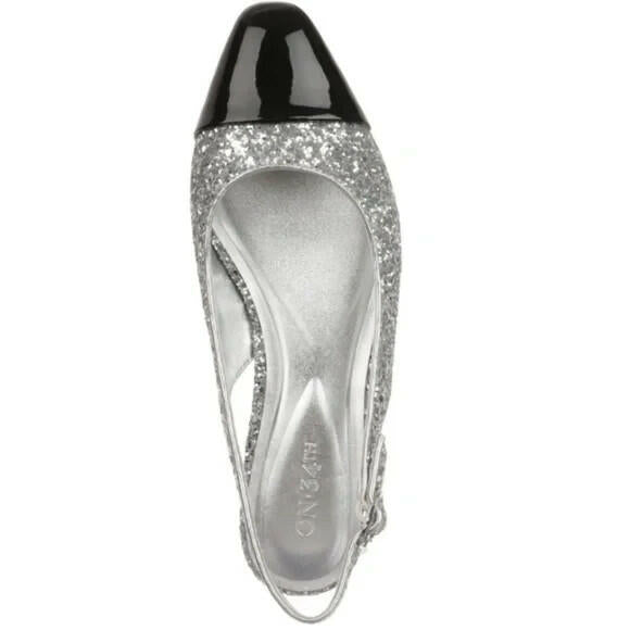 On 34th Womens Avril Capped Toe Slingback Flats Silver Black Size 6 MSRP $70
