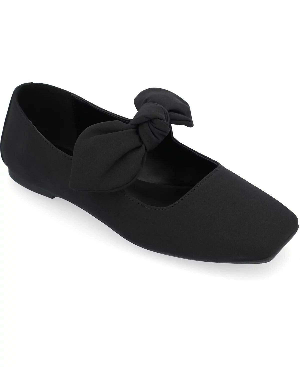 Journee Collection Women's Seralinn Bow Square Toe Flats Black 6 MSRP $74.99