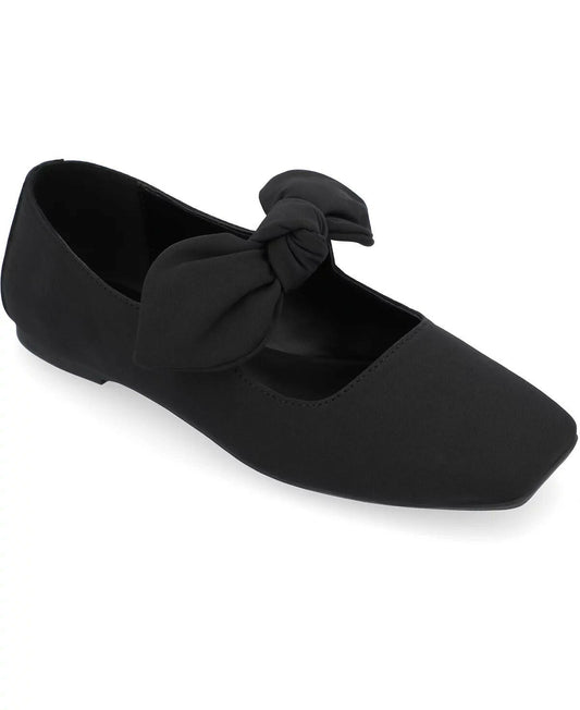 Journee Collection Women's Seralinn Bow Square Toe Flats Black 6 MSRP $74.99