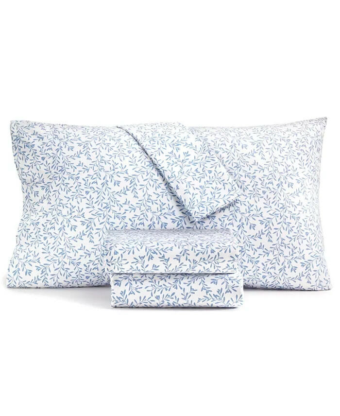 Charter Club 550TC 3-Pc Twin Cotton Sheet Set Botanical Blue MSRP $70