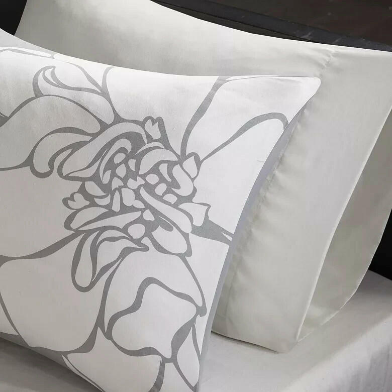 Madison Park Lola 7-Pc King Comforter Set Gray Peach Floral Cotton MSRP $270