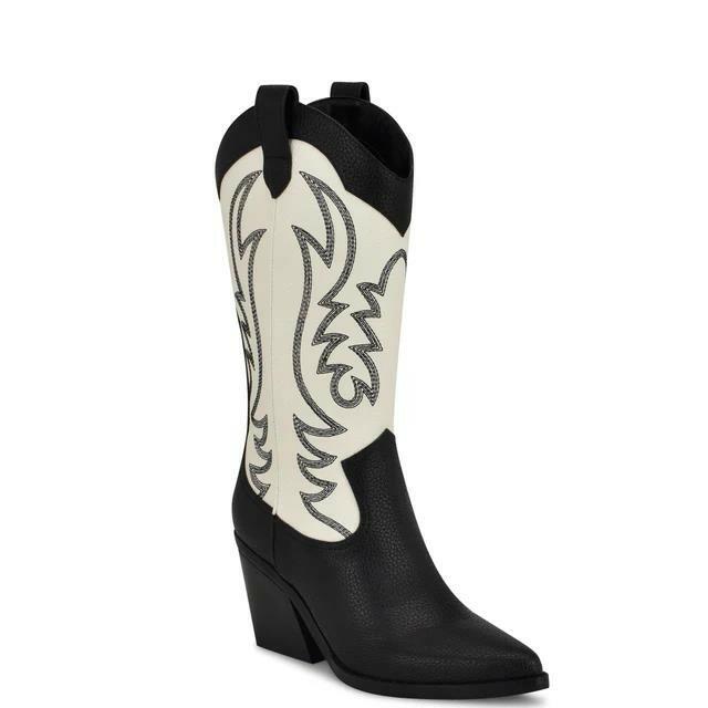 Nine West Keeks Pointed Toe Western Boots – Women’s White & Black  Size 6