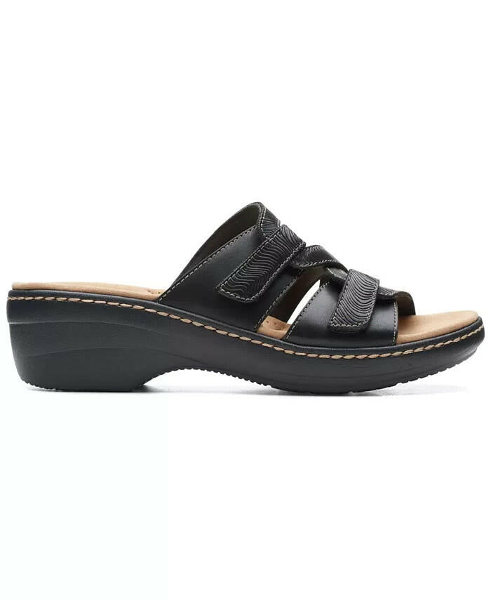 Clarks Merliah Karli Slip On Strappy Sandals 8 Black MSRP $94