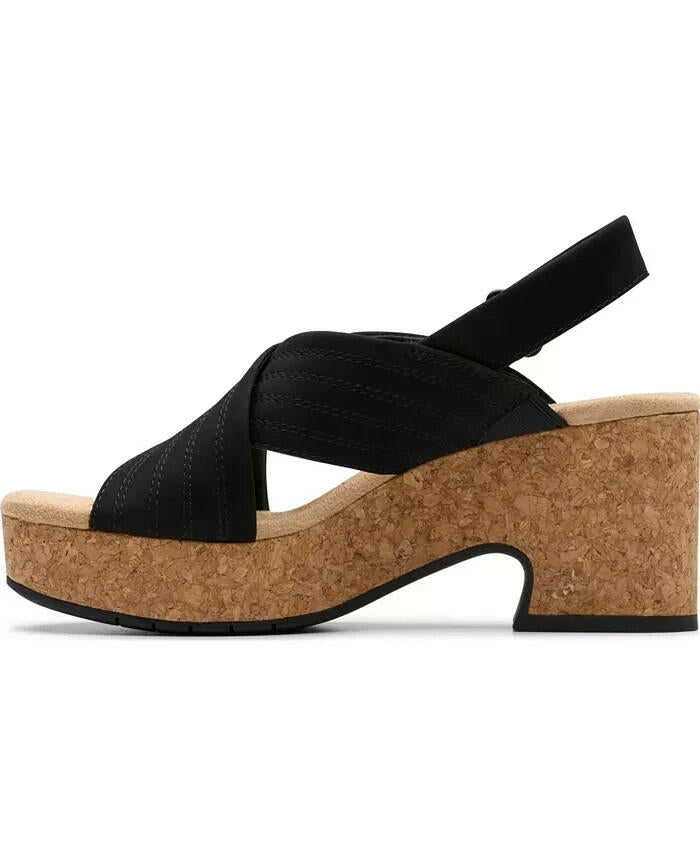 Clarks Collection Nerisa West Buckle Wedge Sandals 7.5 Black MSRP $99