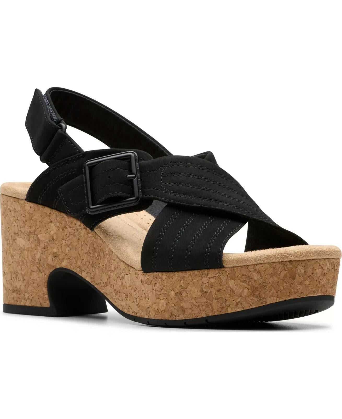 Clarks Collection Nerisa West Buckle Wedge Sandals 7.5 Black MSRP $99