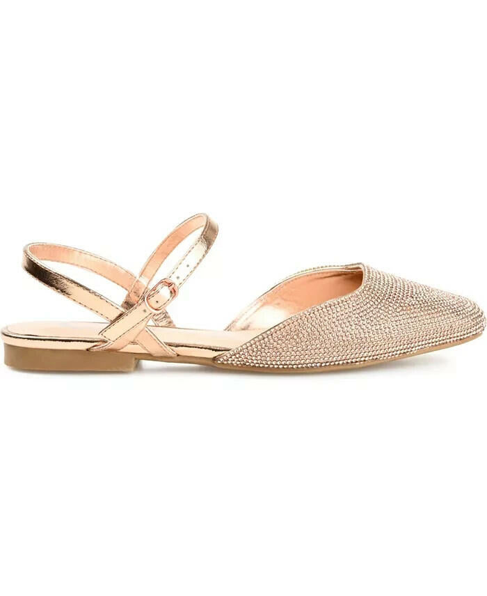 Journee Collection Women’s Nysha Rhinestone Flats Bronze Size 12 New $89