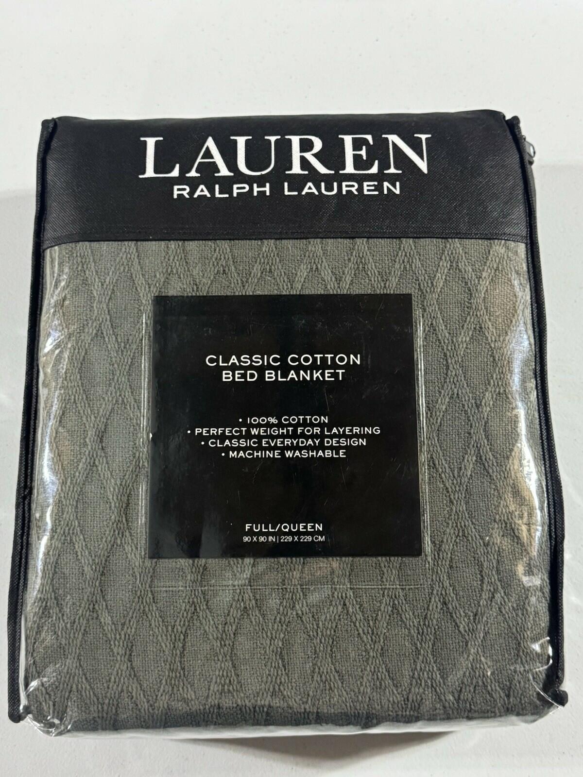 Lauren Ralph Lauren Classic Cotton Blanket Full Queen Gray MSRP $100