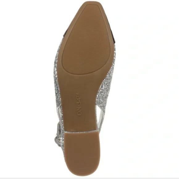 On 34th Womens Avril Capped Toe Slingback Flats Silver Black Size 6.5 MSRP $70