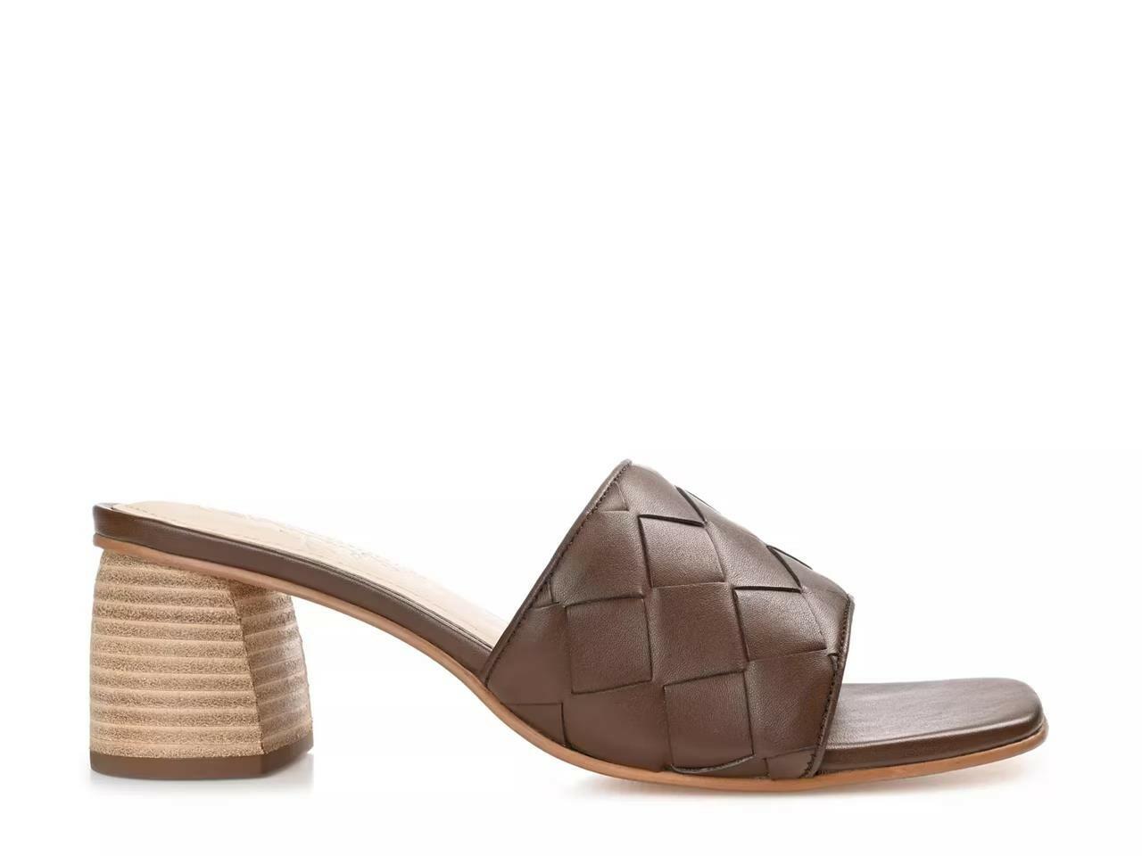 Journee Signature Kellee Block Heel Sandals – Women’s Brown Leather, Size 7