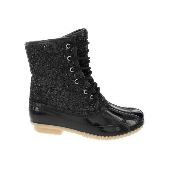 Sugar Skylar Glitter Duck Boots – Women’s Black Glitter, Size 6