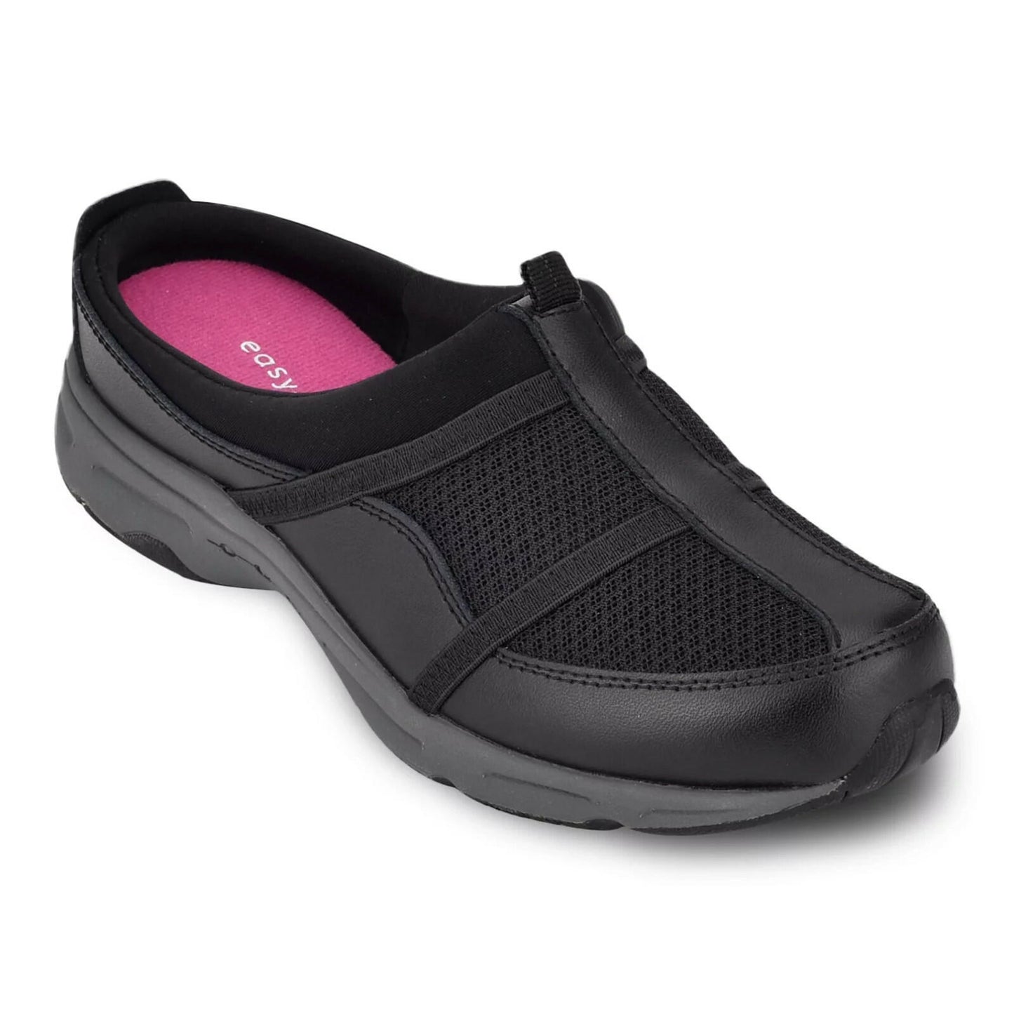 Easy Spirit Argyle Mesh Slip On Mule Black 9.5 Wide New $70
