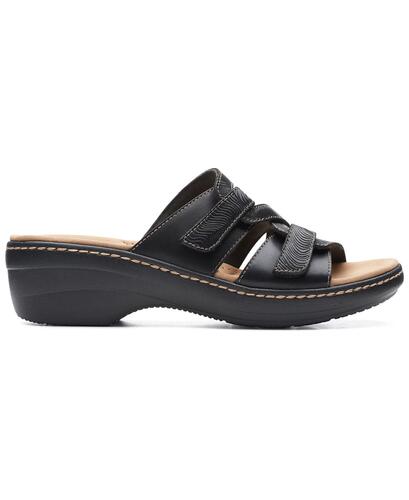 Clarks Merliah Karli Wedge Sandals – Women’s Black Leather, Size 7.5W