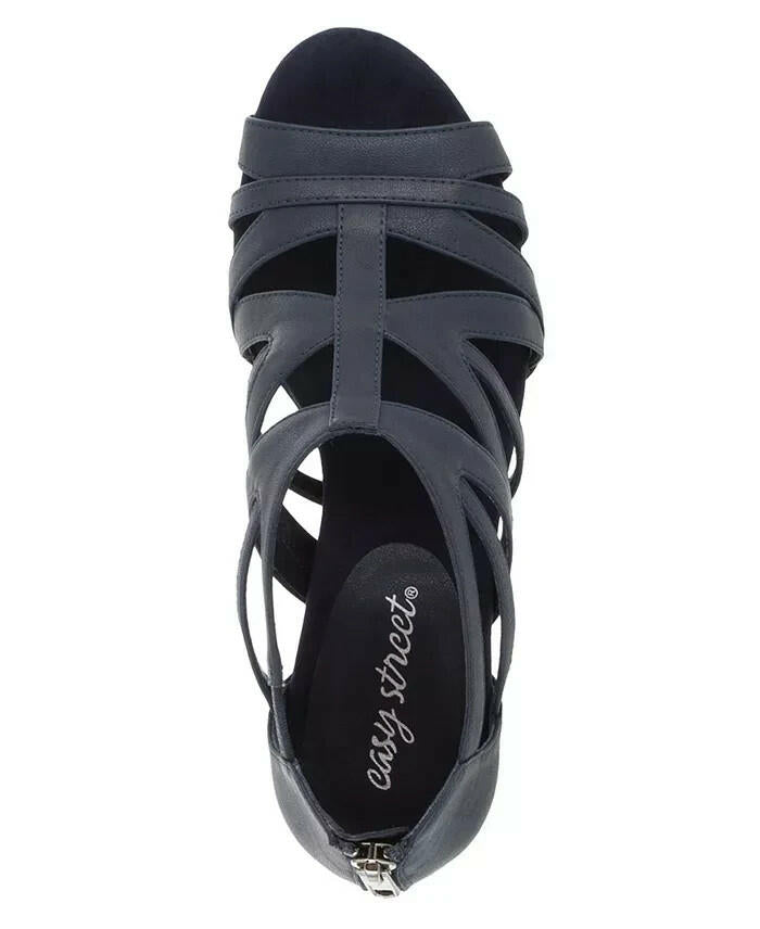 Easy Street Amaze Sandals 8.5 Navy Block Heel MSRP $89