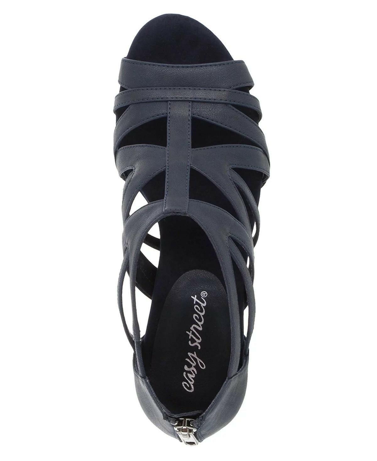 Easy Street Amaze Sandals Women’s Strappy Block Heel Shoes Navy Size 8.5 – MSRP