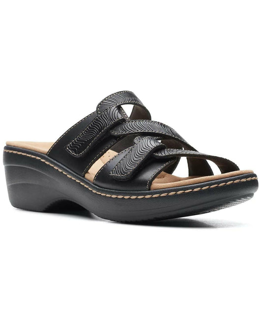 Clarks Merliah Karli Wedge Sandals Women’s Black Leather Size 7.5W