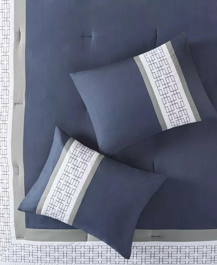 510 Design Powell 8 Piece Embroidered Comforter Set King Navy MSRP $230