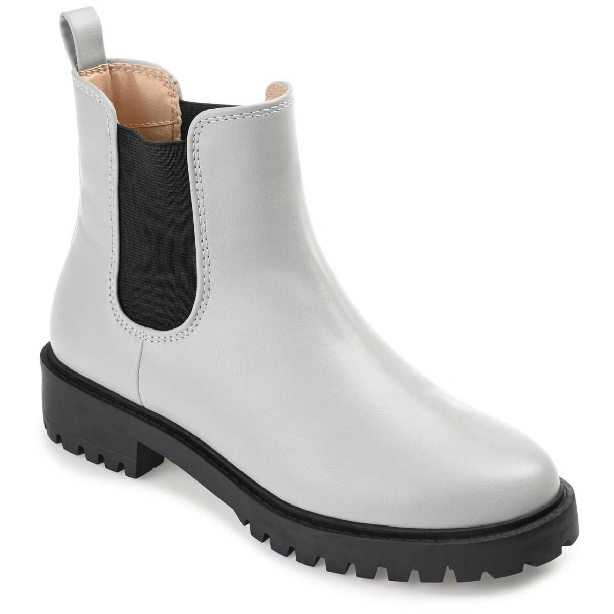 Journee Collection Kenova Chelsea Booties – Women’s Gray Vegan Leather, Size 12,