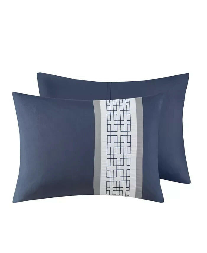 510 Design Powell 8 Piece Embroidered Comforter Set King Navy MSRP $230