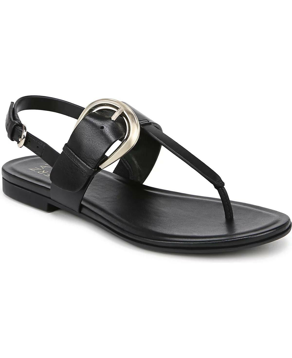 Naturalizer Taylor Flat Thong Sandals – Women’s Black Leather, Size 8.5W