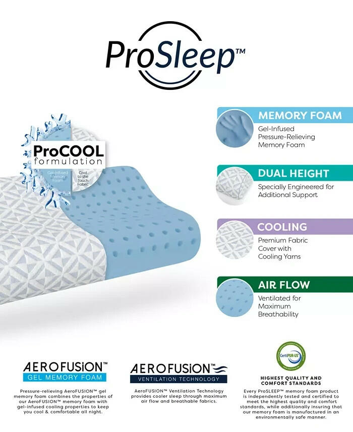 ProSleep Cool Comfort Memory Foam Contour Pillow Oversized MSRP $100