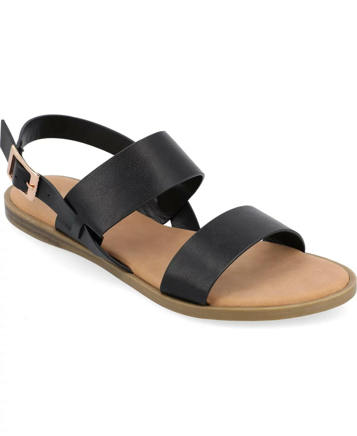 Journee Collection Womens Lavine Double Strap Sandals Black Size 7  MSRP $59