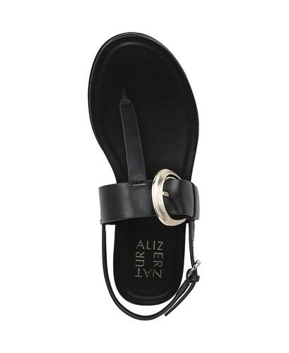 Naturalizer Taylor Flat Thong Sandals – Women’s Black Leather, Size 8.5W