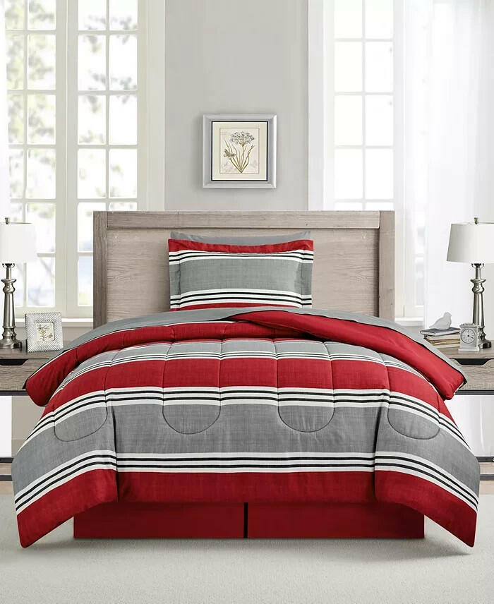 Sunham Aiden 8 Piece Comforter Set King Striped Blue MSRP $100