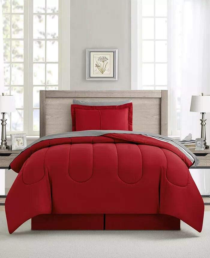 Sunham Aiden 8 Piece Comforter Set King Striped Blue MSRP $100