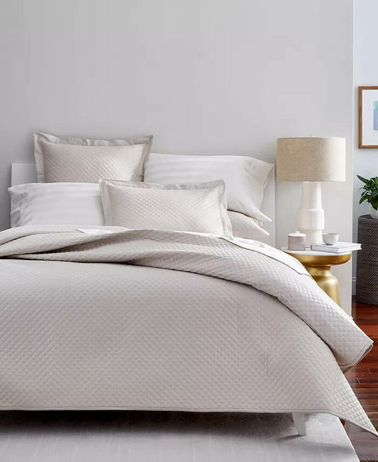 Charter Club Quilted Cotton 3-Pc King Coverlet Set Beige Diamond MSRP $185