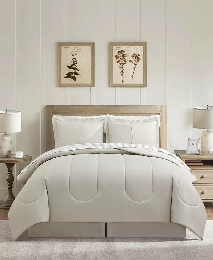 Sunham Neutral Damask 8 Piece Comforter Set Queen Beige MSRP $100