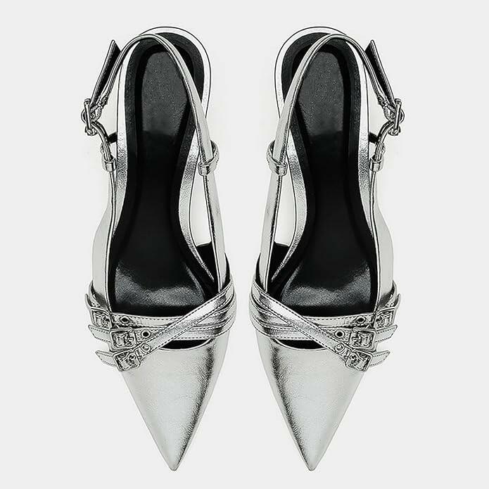 INC Womens Capeka Slingback Pumps Silver Triple Strap 7.5 MSRP $99