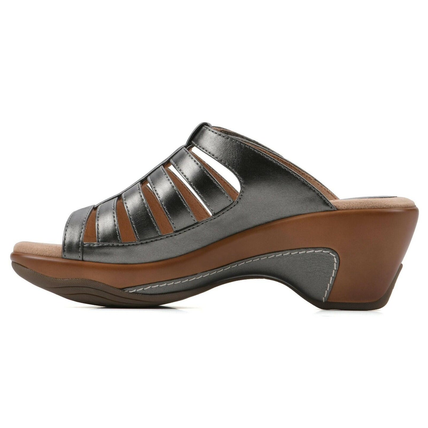White Mountain Womens Valencia Caged Wedge Sandals Pewter Size 7 MSRP $69