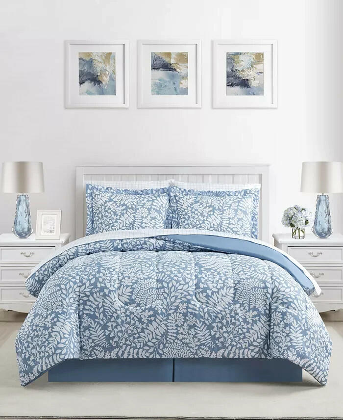 Sunham Botanica 8 Piece Reversible Comforter Set Queen Blue MSRP $100