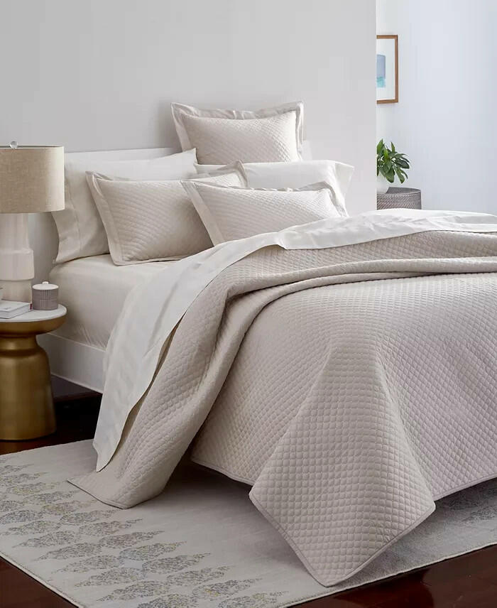 Charter Club Quilted Cotton 3-Pc King Coverlet Set Beige Diamond MSRP $185