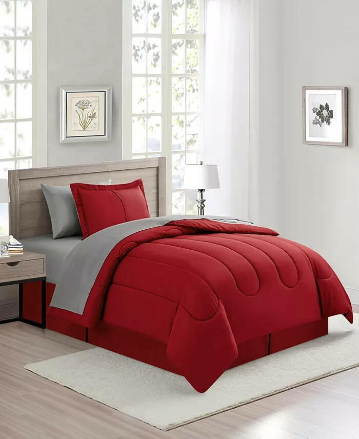 Sunham Aiden 8 Piece Comforter Set King Striped Blue MSRP $100