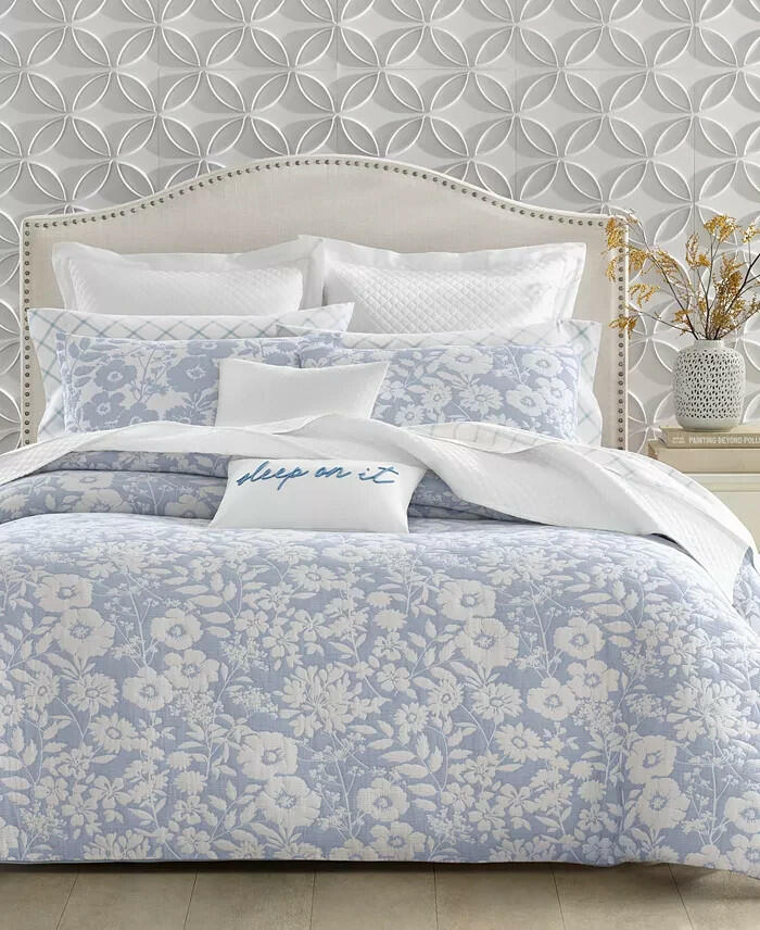 Charter Club Silhouette Floral Comforter Set King Blue MSRP $340